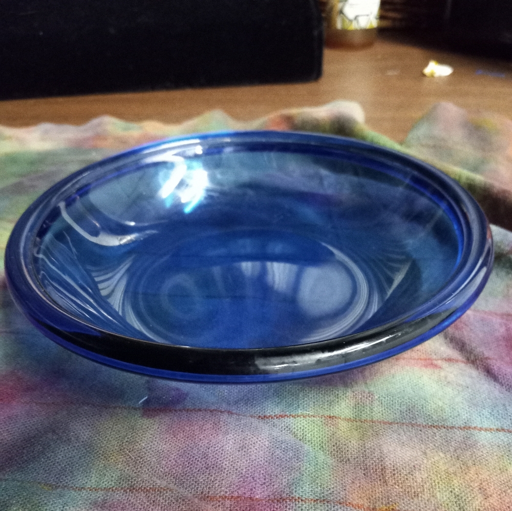 Blue glass dish 5 1/2"